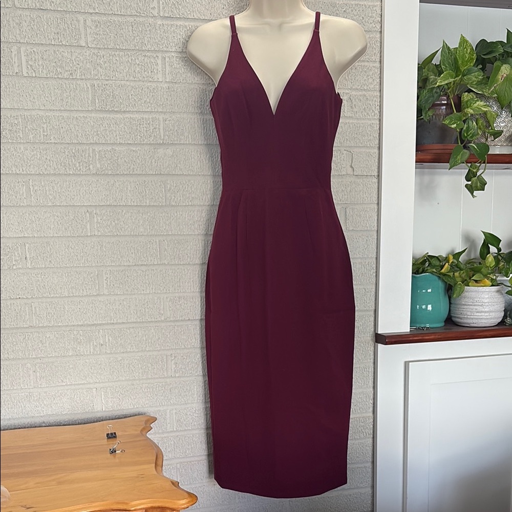 Dress the Population Lyla Midi Dress "Burgandy" XS Burgundy Wine Sleeveless Tank